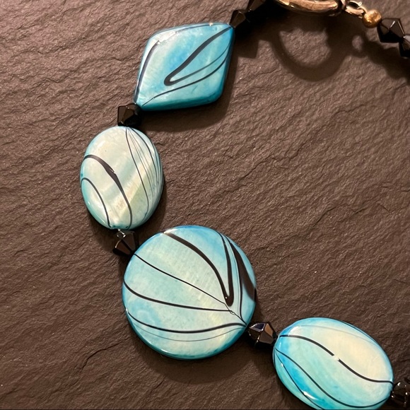 Handmade Lampwork Glass Geometric 8.5” Teal Bracelet - Picture 2 of 12